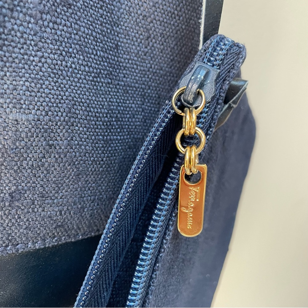 VTG Salvatore Ferragamo Firenze 8 Navy Blue Denim Leather Tote Shoulder Bag - Picture 12 of 14